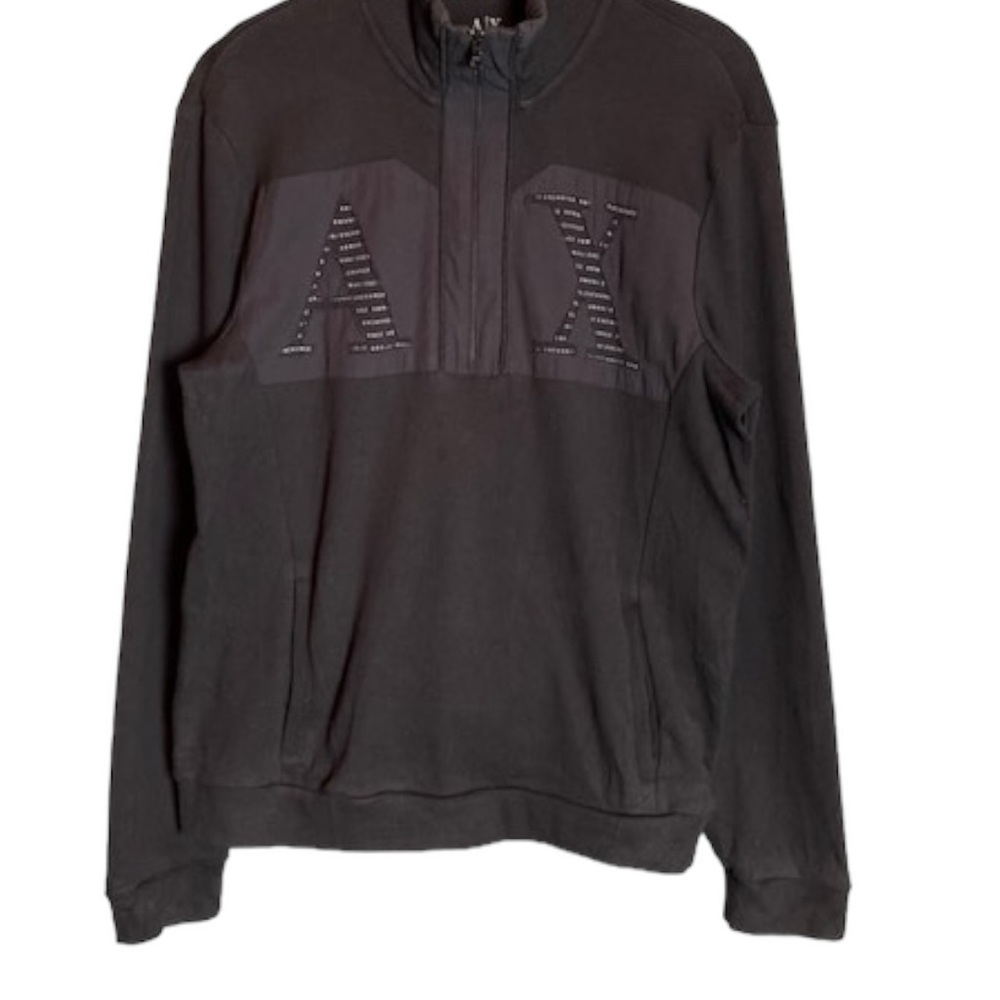Armani Exchange Half Zip Pullover Mens Black Logo Vintage Medium Cotton AX